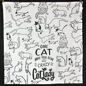 Primitives by Kathy Crazy Cat Lady Cotton Linen Kitchen Tea Towel Black White